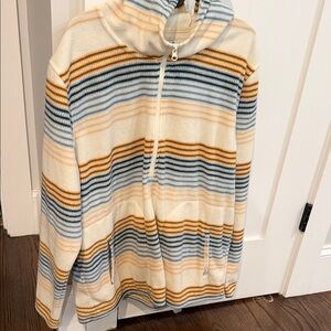 O'Neill Cream and Blue Striped Zip-Up Sweater
